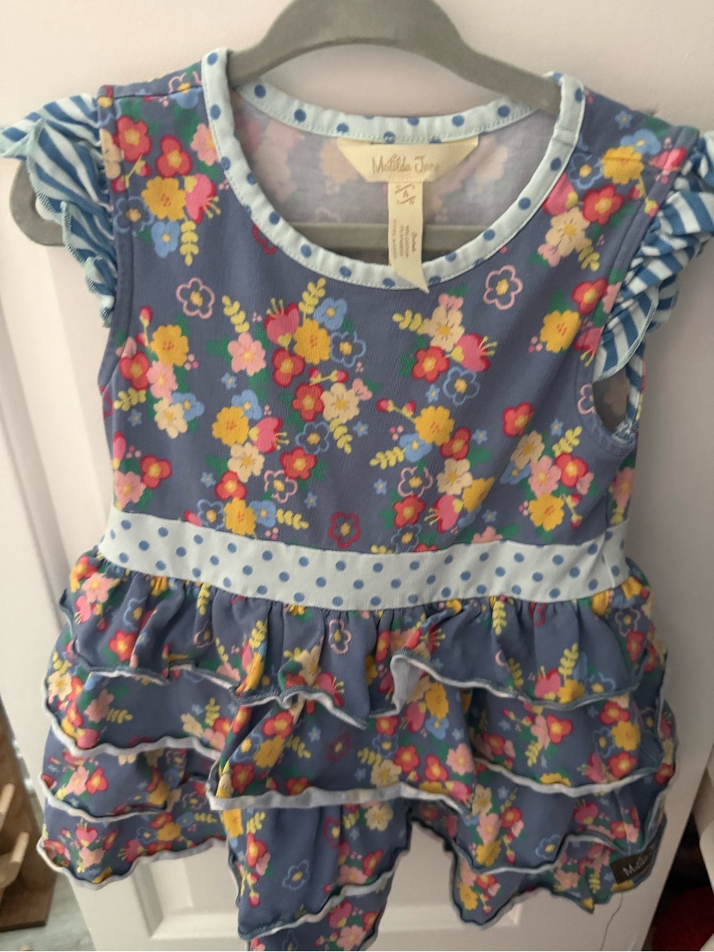 Matilda Jane Floral Ruffle Toddler tunic size 4 - Blue with Multicolor Flowers